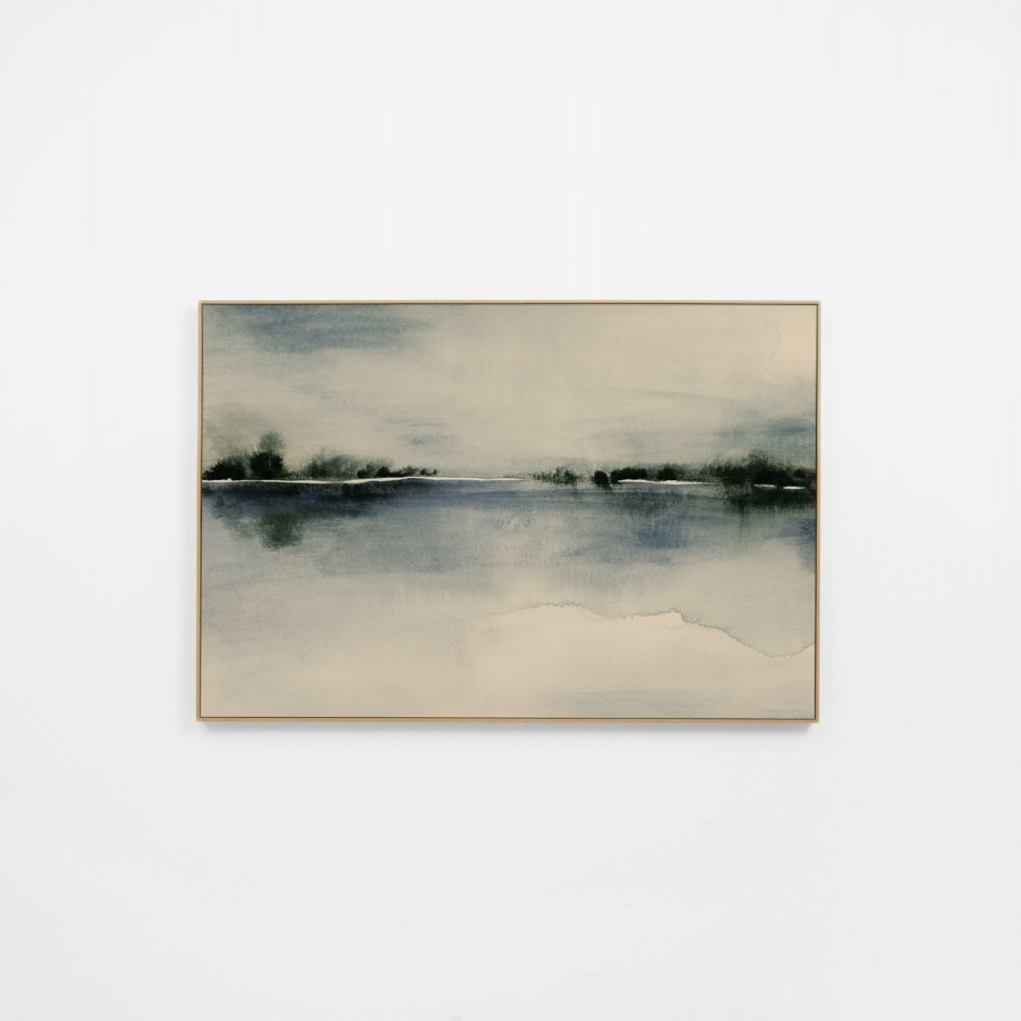 WARACRBABR3Z_Across The Bay Blue Canvas 90 x 60cm, Premium Light Timber Veneer Frame