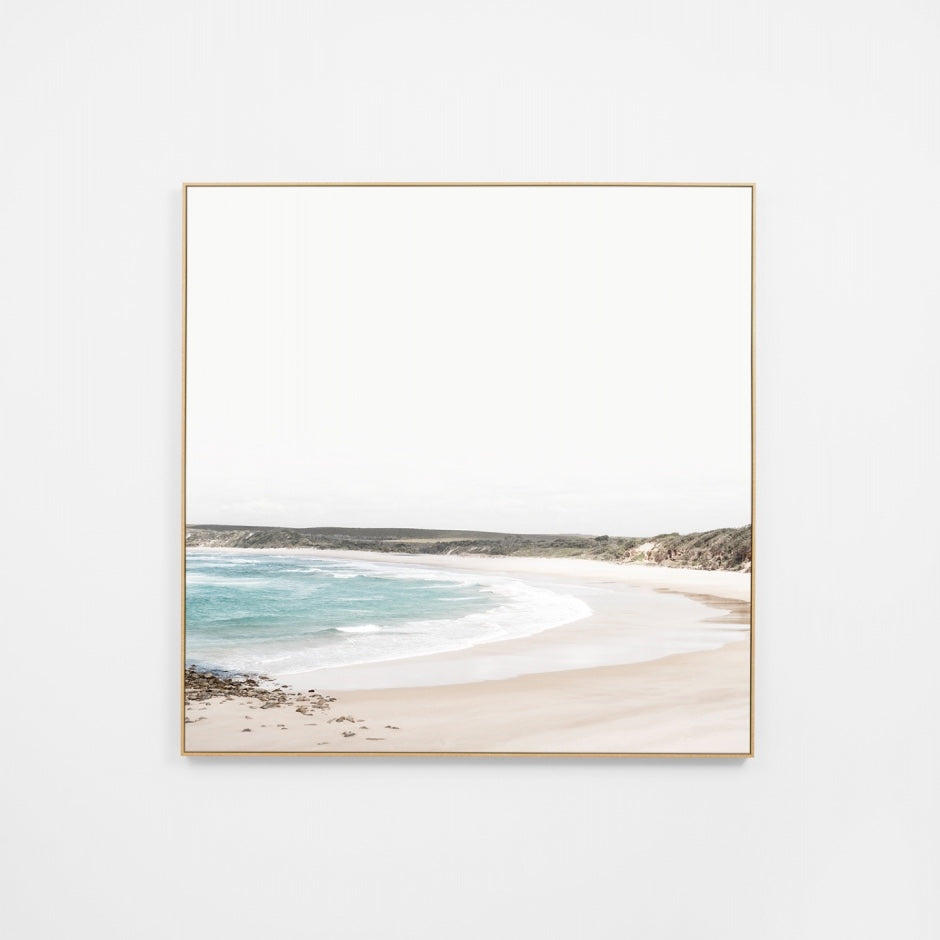 WARANGBEAC3H_Angourie Beach Canvas 80 x 80cm, Light Timber-Look Synthetic Frame