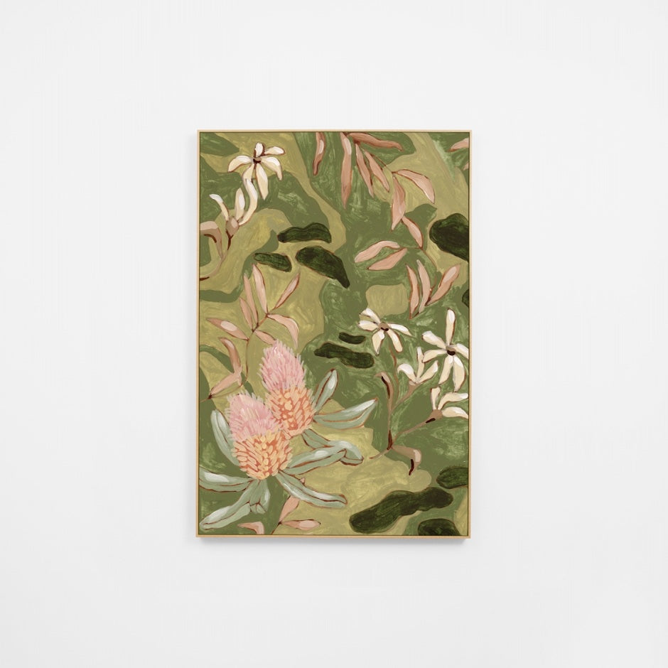 WARAUSWG1R6U_Australian Wildflowers Green 1 Canvas 90 x 135cm, Unframed