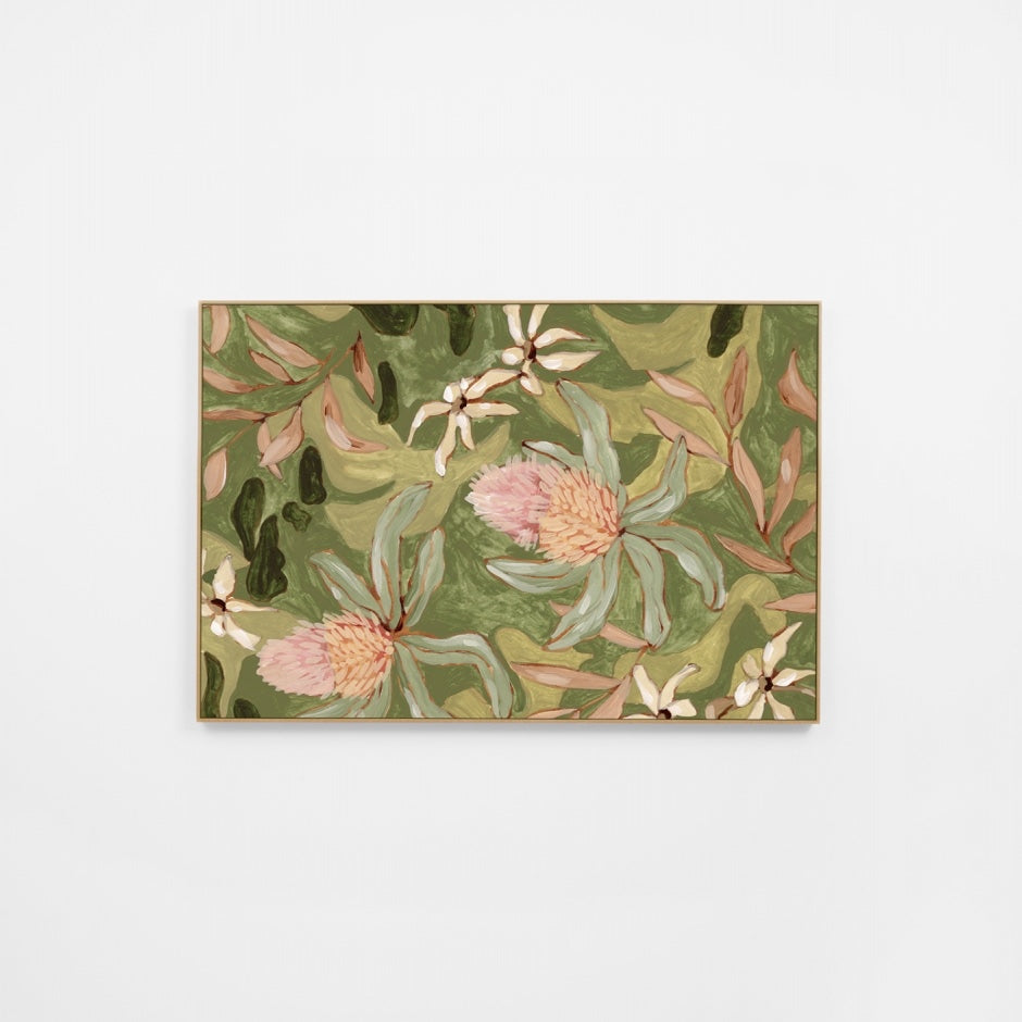 WARAUSWG2R3U_Australian Wildflowers Green 2 Canvas 60 x 90cm, Unframed