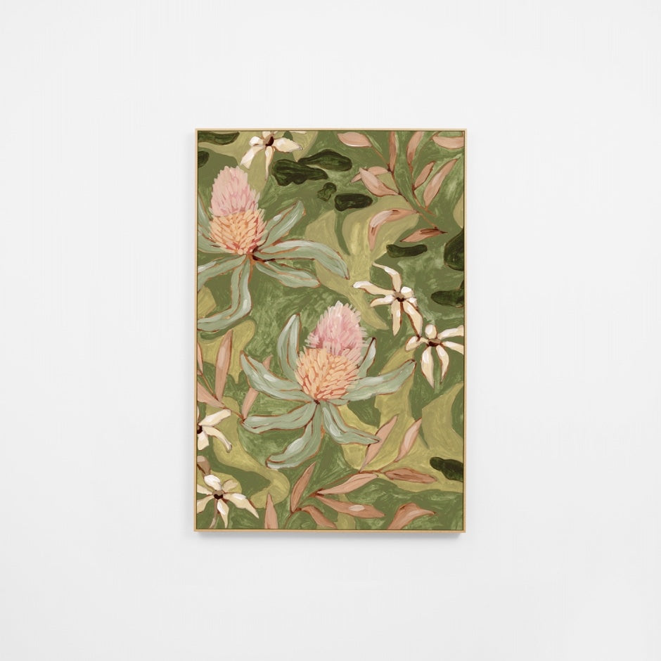 WARAUSWG2R4G_Australian Wildflowers Green 2 Canvas 70 x 105cm, Black Smooth Synthetic Frame