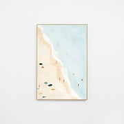 WARBONBEBR5Z_Bondi Beachgoers Blue Canvas 80 x 120cm, Premium Light Timber Veneer Frame