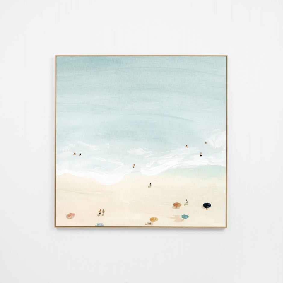 WARBONBSBC7H_Bondi Beachscape Blue Canvas 120 x 120cm, Light Timber-Look Synthetic Frame