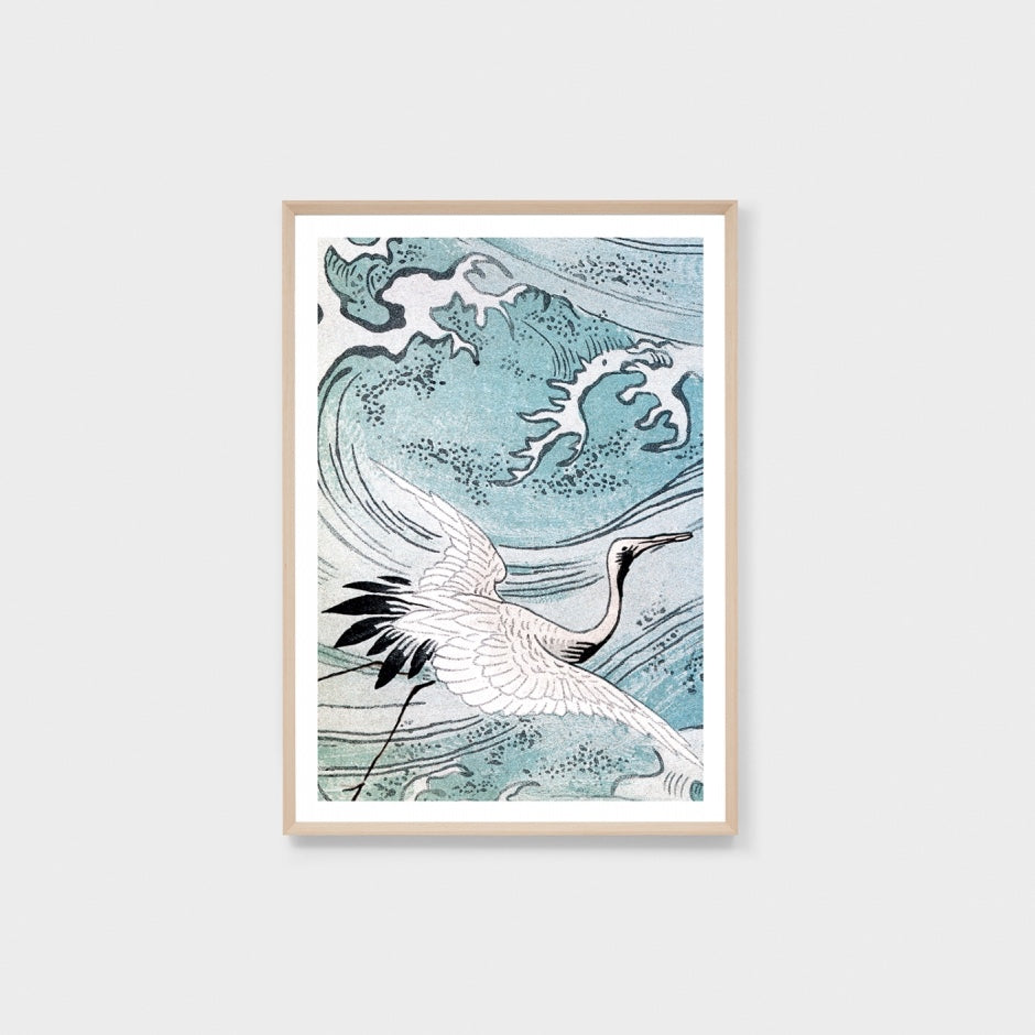 WARCRAWOB1G1_Crane Woodblock Blue 1 Print 33 x 46cm