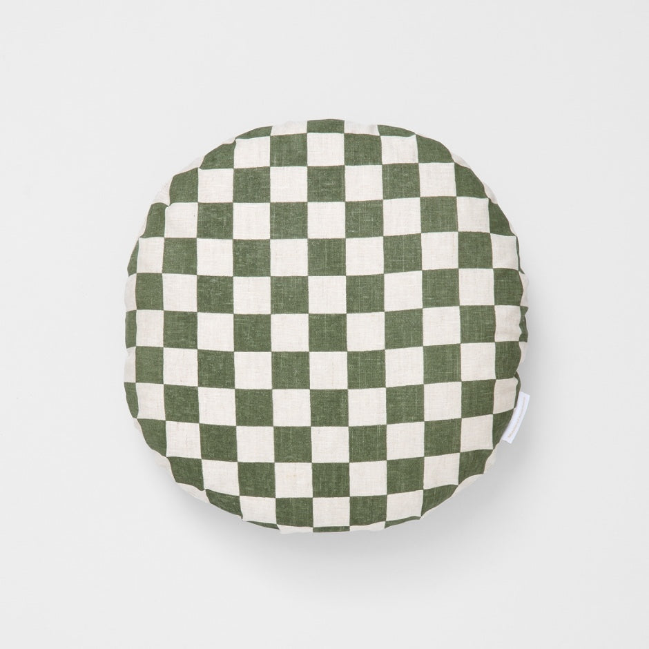 WARCUCHEOLIR_Check Olive Round Cushion