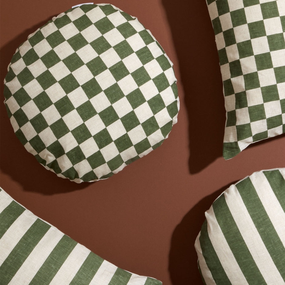 WARCUCHEOLIR_Check Olive Round Cushion