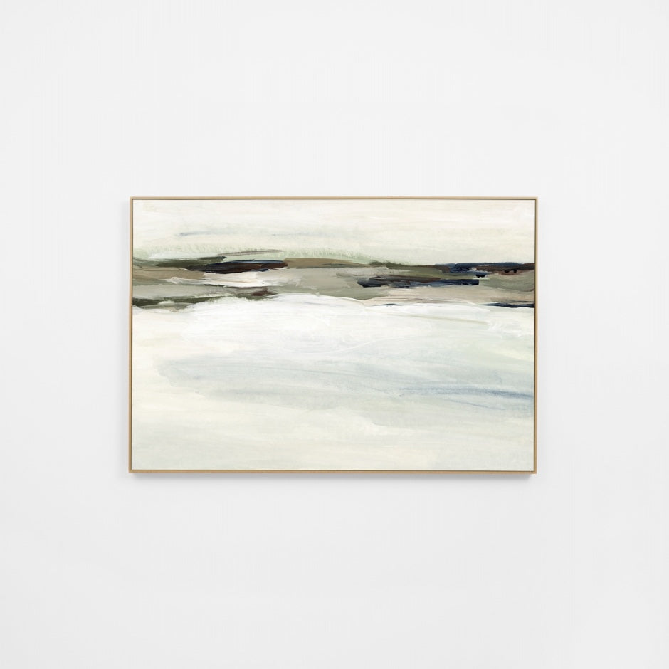 WARENDHOLR2H_Endless Horizon Ocean Landscape Rectangle Canvas 75 x 50cm, Light Timber-Look Synthetic Frame