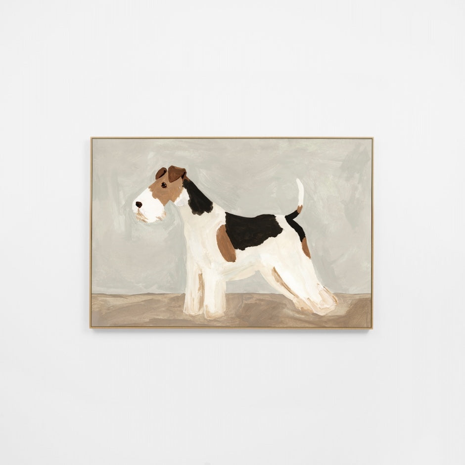 WARFOXTENR4F_Fox Terrier Neutral Canvas 105 x 70cm, White Smooth Synthetic Frame