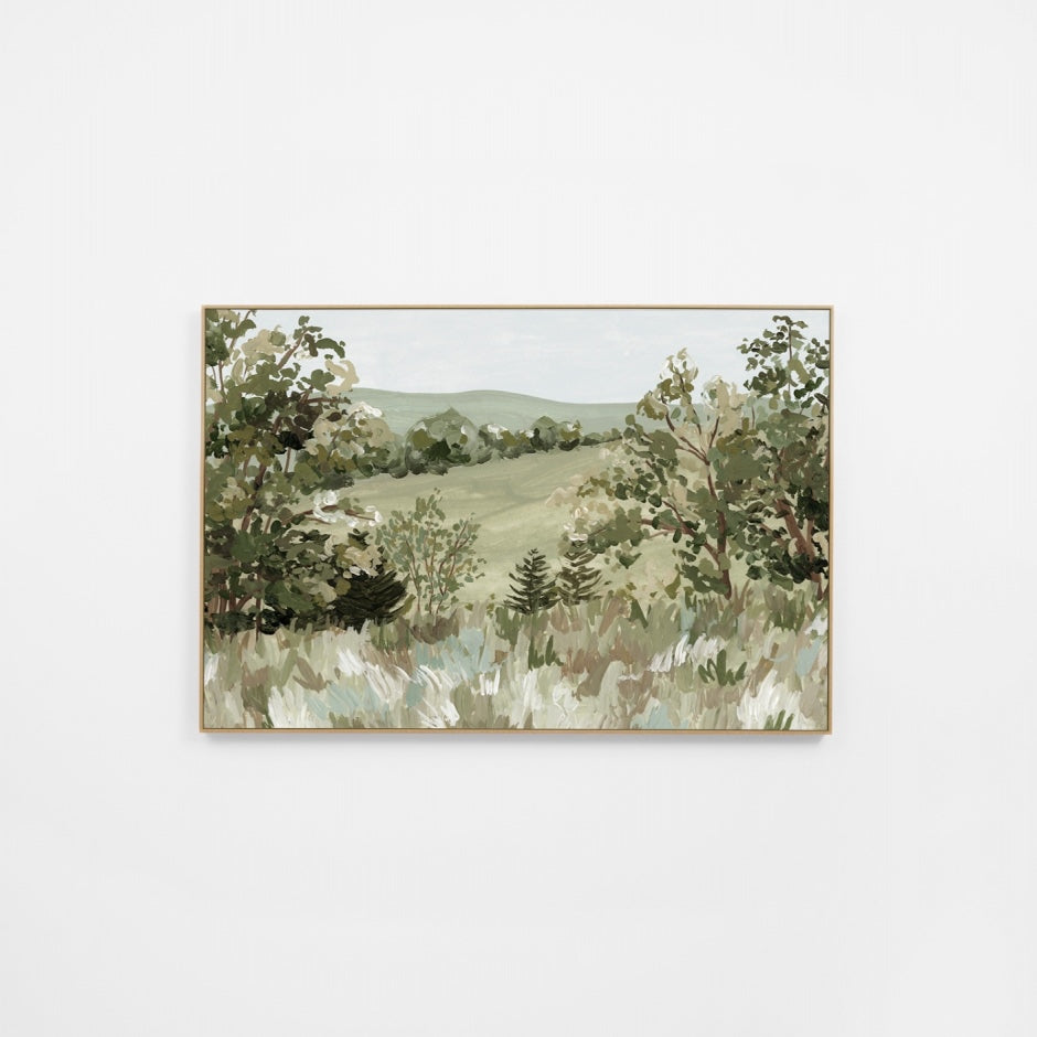 WARHILRGRR5Z_Hillside Retreat Green Rectangle Canvas 120 x 80cm, Premium Light Timber Veneer Frame