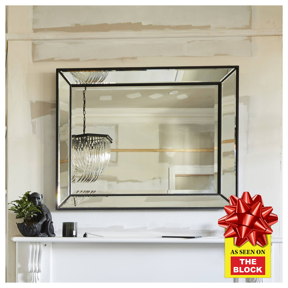 Large Beaded Mirror, Black