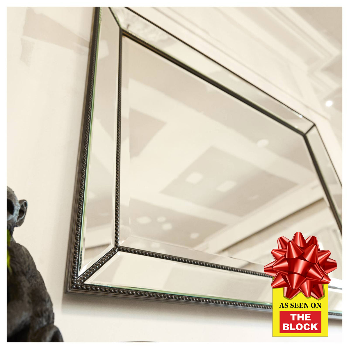 Large Beaded Mirror, Black