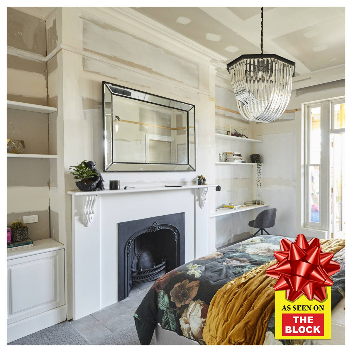 Large Beaded Mirror, Black