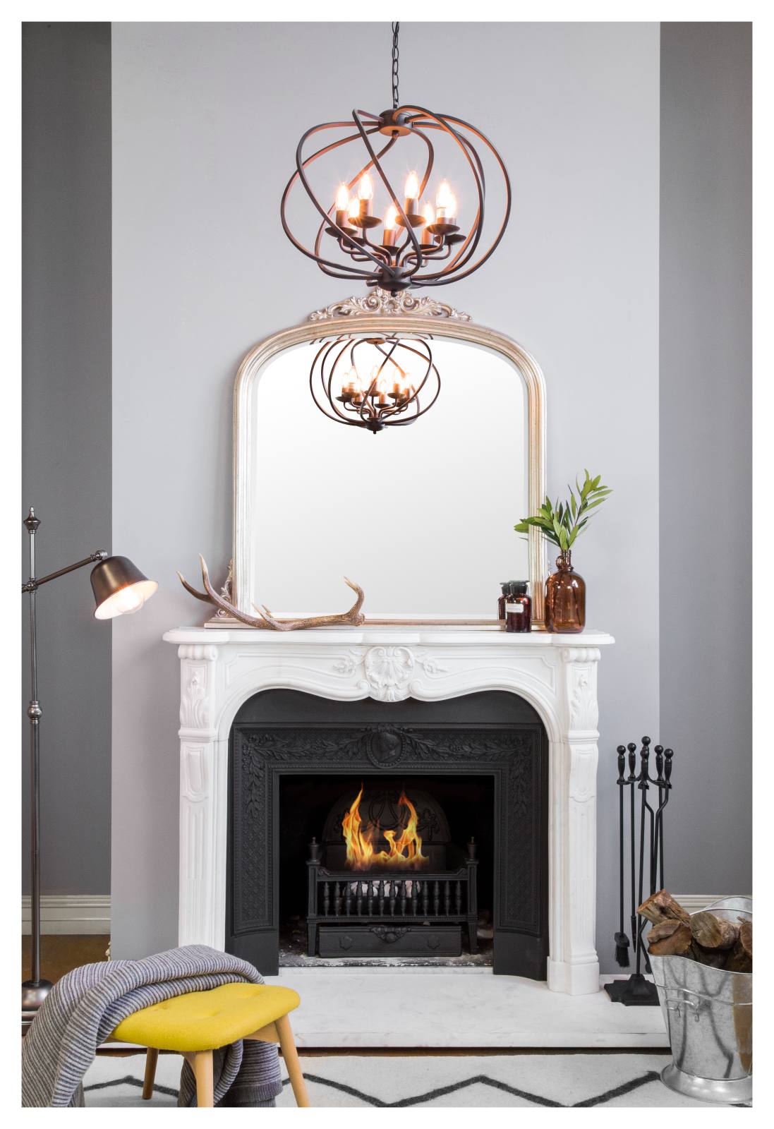 Domed Overmantle Small Mirror, Silver