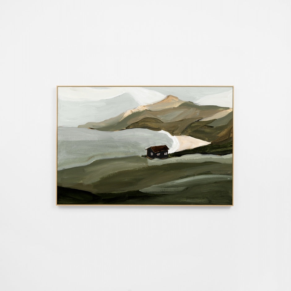 WARPEACOGR5H_Peaceful Cove Green Canvas 120 x 80cm, Light Timber-Look Synthetic Frame