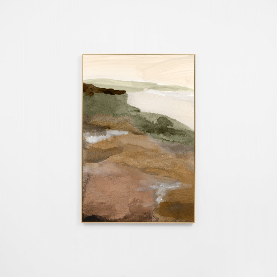 WARWATVE1R6Z_Watercolour Vista Earth 1 Canvas 90 x 135cm, Premium Light Timber Veneer Frame