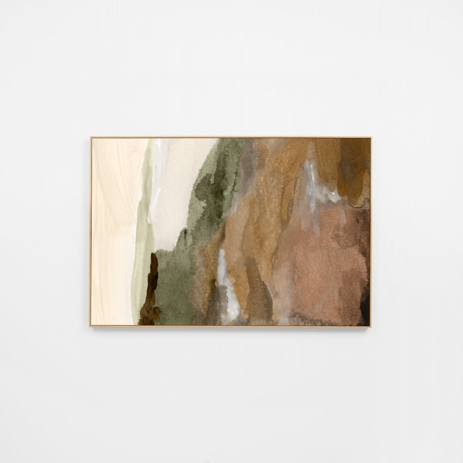 WARWATVE1R6Z_Watercolour Vista Earth 1 Canvas 90 x 135cm, Premium Light Timber Veneer Frame