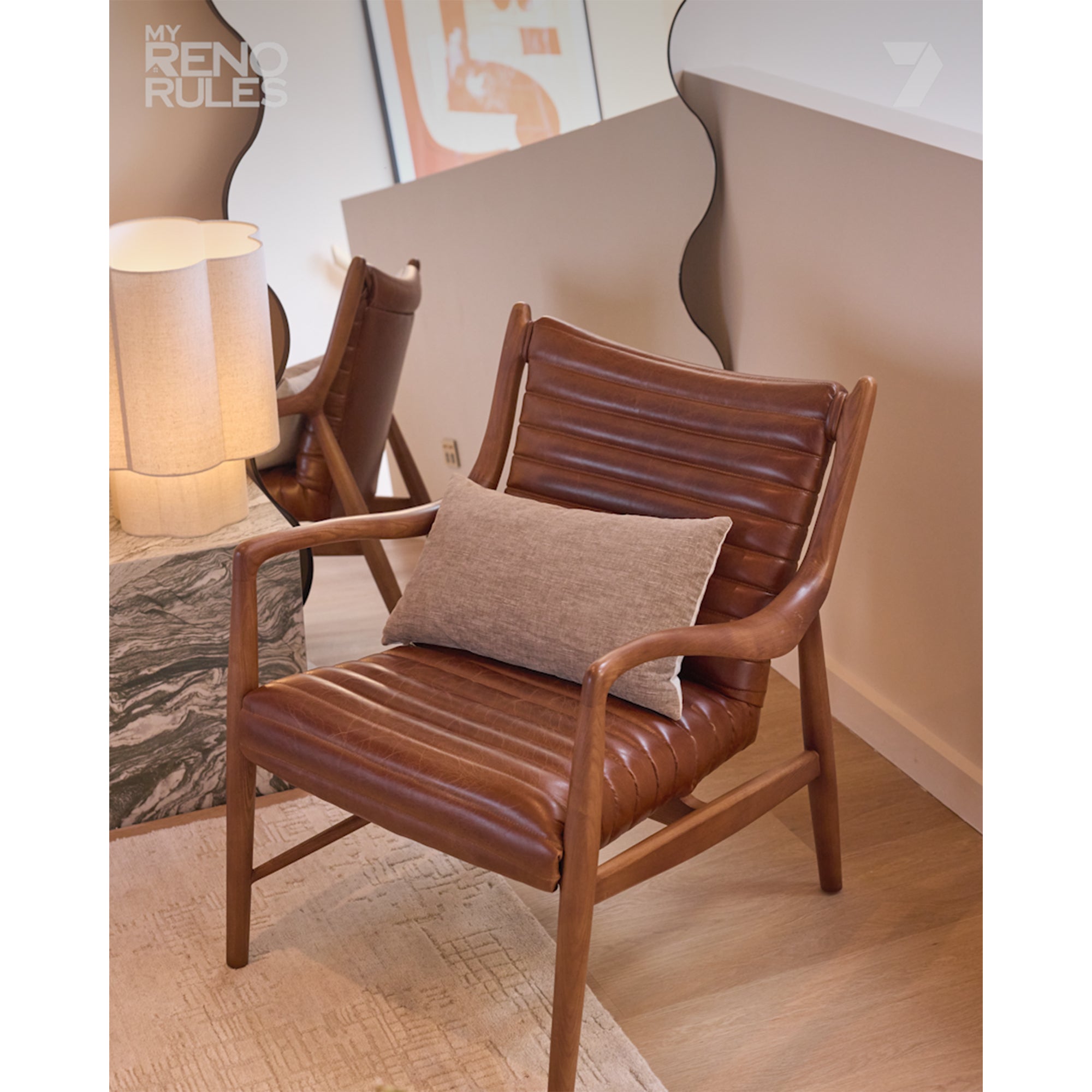 Lamar Ash Wood Leather Armchair, Vintage Whiskey