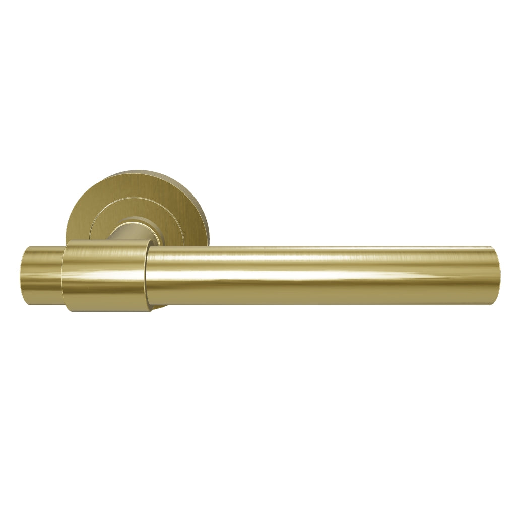 Helsinki Lever Round Rose, Brushed Brass