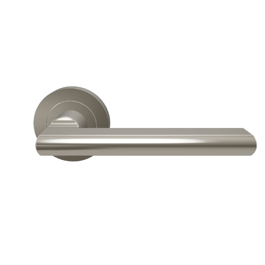 Baltimore Lever on Round Rose, Satin Nickel