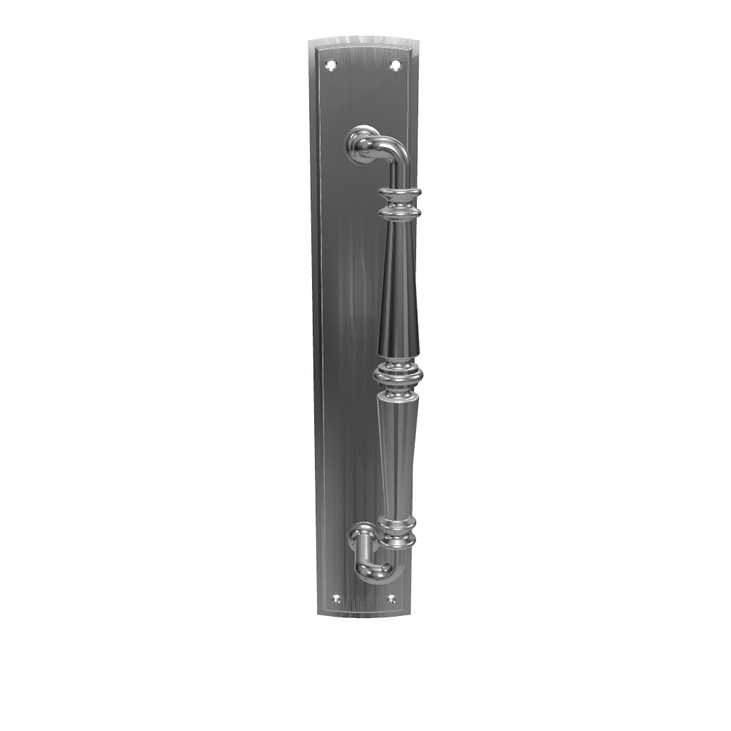 Sarlat Door Pull Handle on Backplate, Brushed Chrome