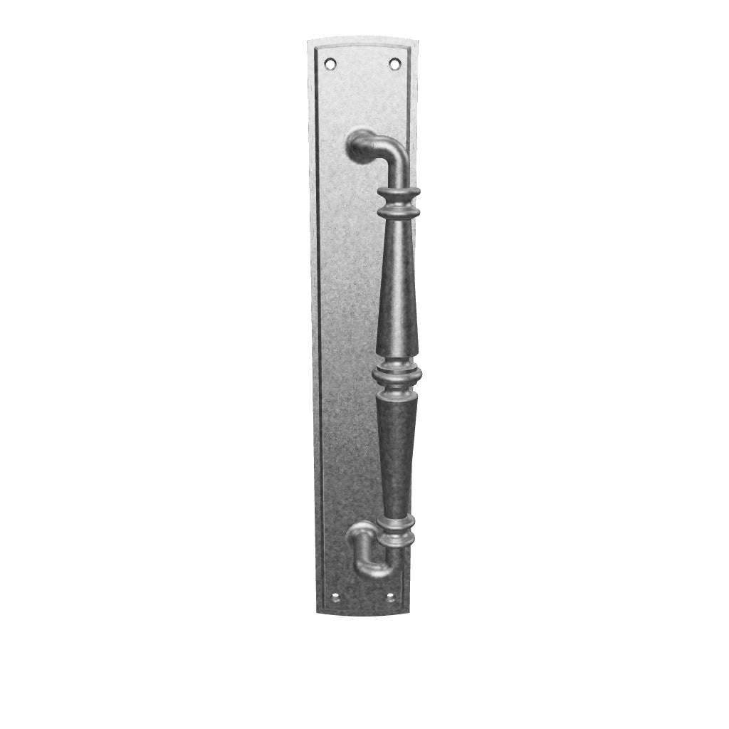 Sarlat Door Pull Handle on Backplate, Distressed Nickel