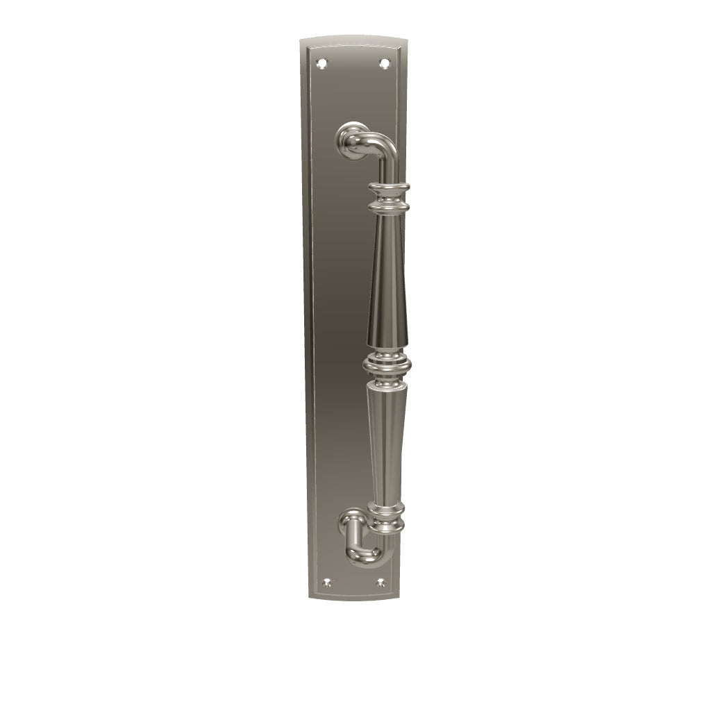 Sarlat Door Pull Handle on Backplate, Pol Nickel
