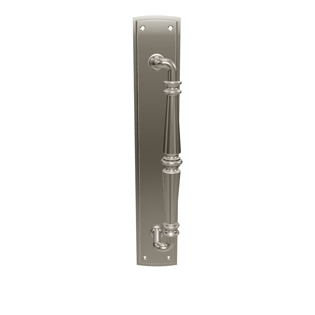 Sarlat Door Pull Handle on Backplate, Satin Nickel