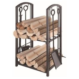 Wood Rack with Fire Tools, Black