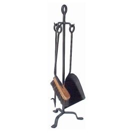 4 Piece Fire Tool Set With Stand, Timber