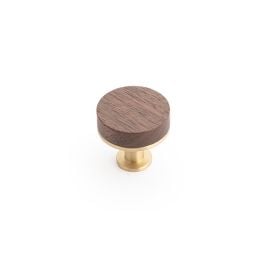 Timber Kereste 30mm Knob, Walnut/Satin Brass
