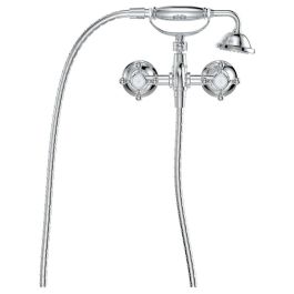 Lillian Lever Exposed Bath Tap Set With Hand Shower & Cross Handles Chrome
