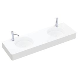 Encanto 1400 Solid Surface Wall Basin, Double Bowl, 2 Tap Holes, Matte White