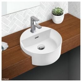 Reba Semi-Recessed Basin With Tap Hole, Gloss White