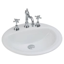 Crystal Fully-Inset Basin, 3 Tap Holes, Gloss White