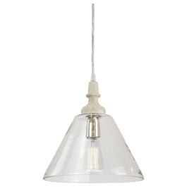 Lunel Clear Glass & Wood Pendant Light, Natural White Wash Timber