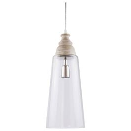 Holstein Clear Glass & Wood Pendant Light, White Wash Timber