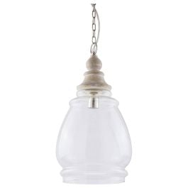 Toffe Clear Glass & Wood Pendant Light, Natural White Washed
