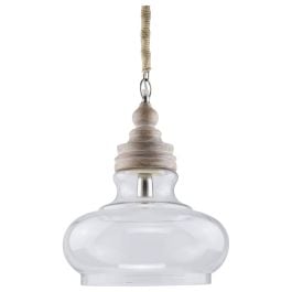 Franz Clear Glass & Wood Pendant Light, White Washed