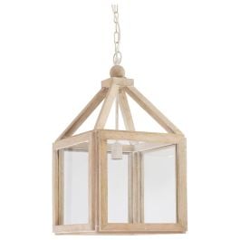 Diego Clear Glass & Wood Pendant Light, White Wash