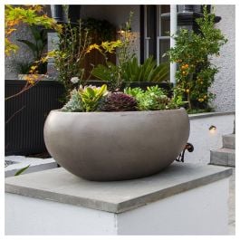 Lido 50x25cm Polished Concrete Planter Bowl, Dark Grey