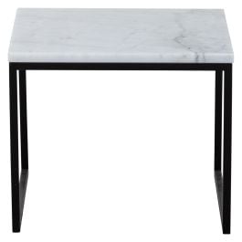 Danson Marble 42cm Side Table White & Black Steel