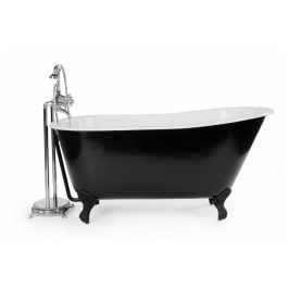 Mini 145x68cm Cast Iron Bath (w/ Feet), Matte Black & White