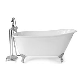 Mini 145x68cm Cast Iron Bath (w/ Feet), White