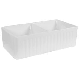 Farmhouse Double 84x46x26cm Fluted Fireclay Sink, White