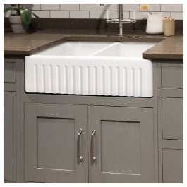 Farmhouse Double 84x46x26cm Fluted Fireclay Sink, White