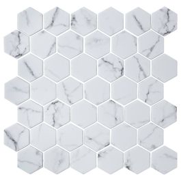Caza Hexagon Tile Sheet 30x30, Matt White Grey