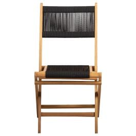 Tiki Folding Teak Chair (w/ Black Rope), Natural Sanded & Black