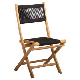 Tiki Folding Teak Chair (w/ Black Rope), Natural Sanded & Black