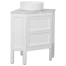 Cardi Corner Freestanding Marble Top White Vanity