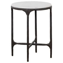 Anwar 43x56cm Marble Side Table Pewter Iron Legs